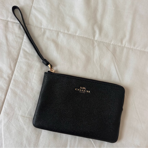 Coach Black Leather Wristlet with gold accent - Picture 1 of 5